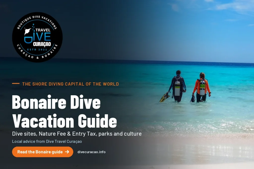 This Bonaire Dive Vacation Guide explains how to plan a scuba diving trip to Bonaire, the Dutch Caribbean island known as the shore diving capital of the world. Its entire coastline is protected as the Bonaire National Marine Park, more than 60 marked dive sites can be reached straight from the coastal road, and the island sits outside the main Atlantic hurricane belt, so diving is good in every month.