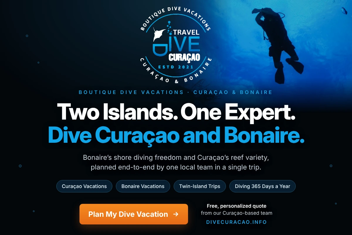 Dive Travel Curaçao plans custom scuba diving vacations to Curaçao and Bonaire, with hand-picked dive resorts, shore and boat diving, and trucks.